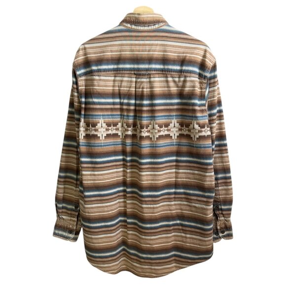 Vintage Woolrich Southwestern  Print Button Up Shirt Brown L Distressed Western - Picture 2 of 9